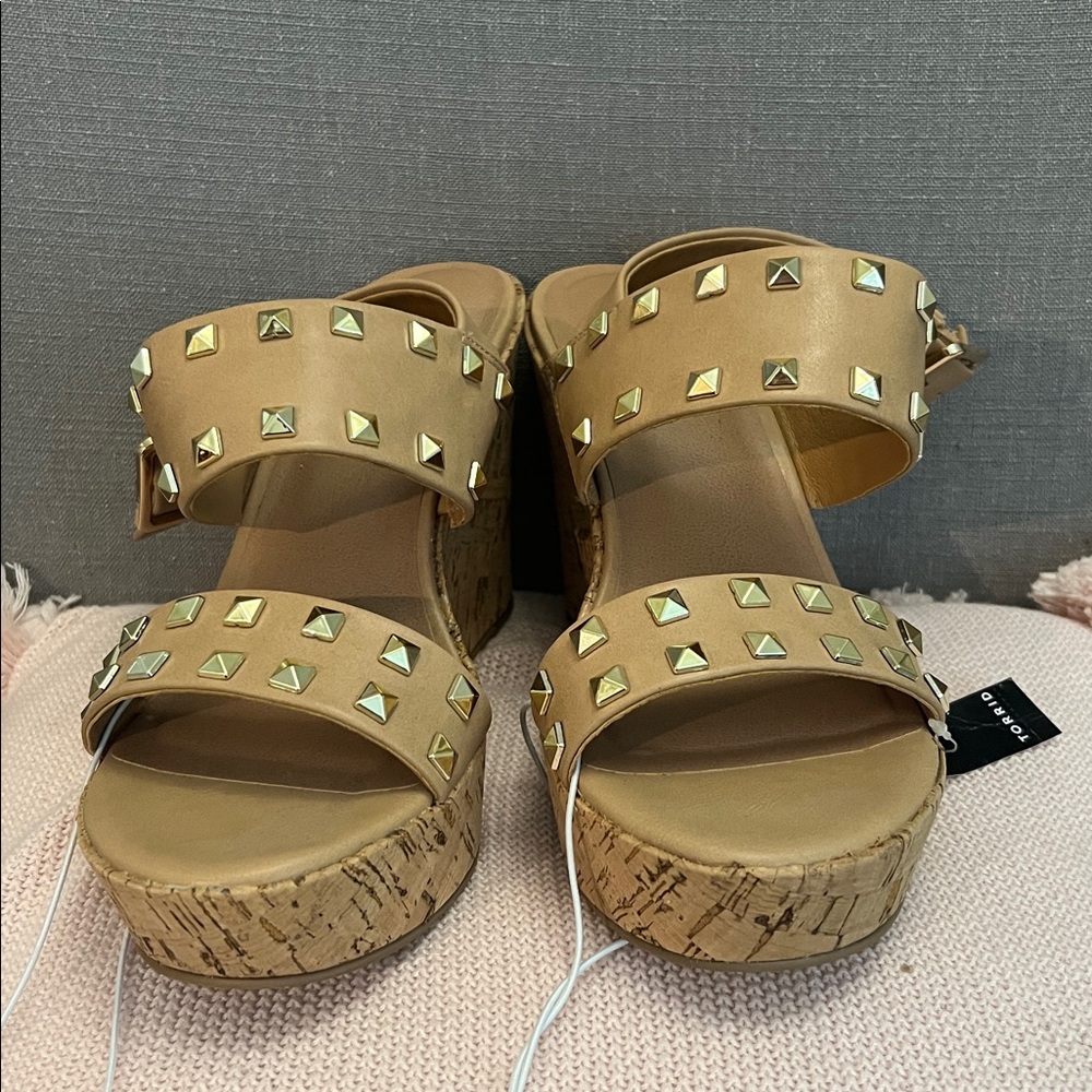 Studded Tan Wedge Sandals